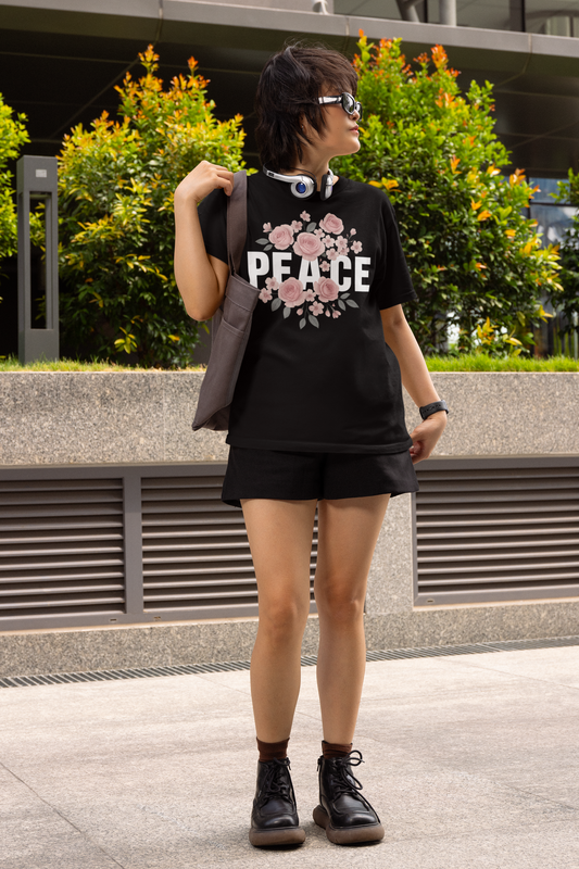 Peace Blooms Tee – Floral Graphic T-Shirt for Women